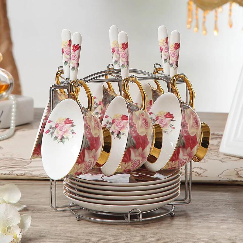 Высококачественный Британский Винтажный Набор Кофейных Чашек из Костяного Фарфора Фарфоровые Чайные Наборы Керамические Чашки Органайзер для Чаепития Набор из Шести Предметов