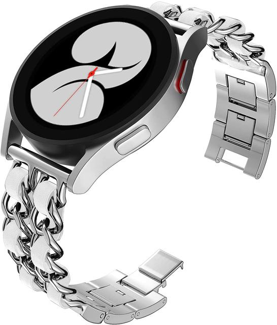20 мм 22 мм Ремешок для Samsung Galaxy Watch 4/classic/5/6/7/FE/active 2 Кожаный+Металлический звеньевой браслет correa watch 5 Pro 45 мм Ремешок