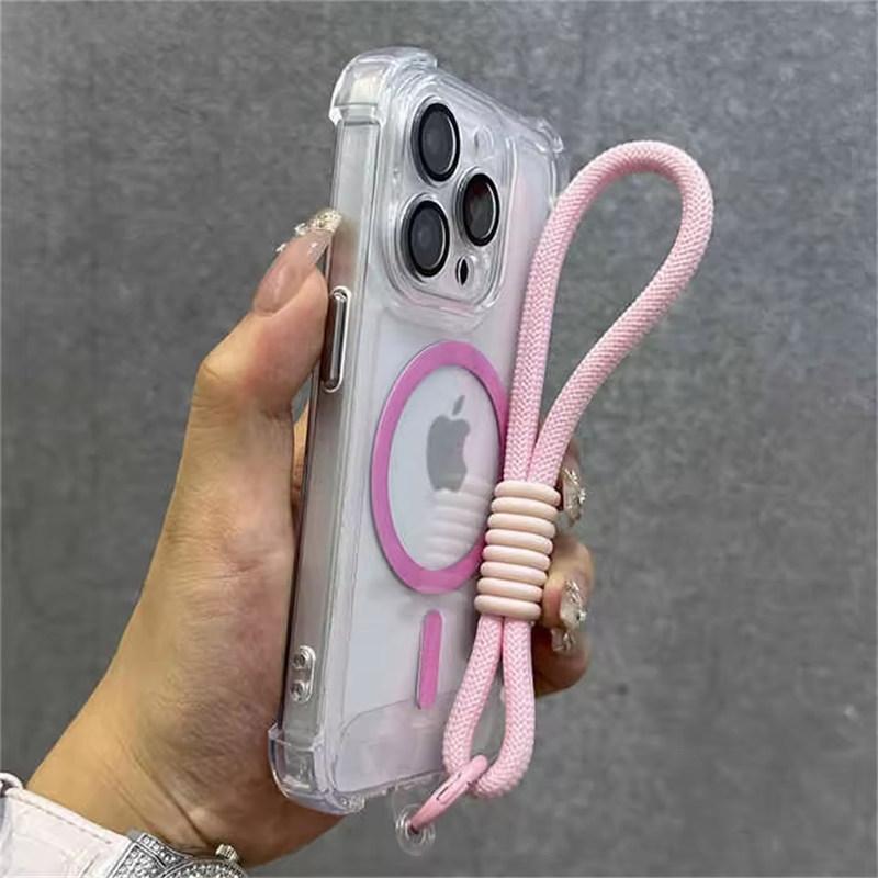 Для Magsafe Магнитный прозрачный чехол для телефона iPhone 16 15 13 Pro Max 12 14 Plus Ремешок для запястья Защитная камера Противоударный чехол