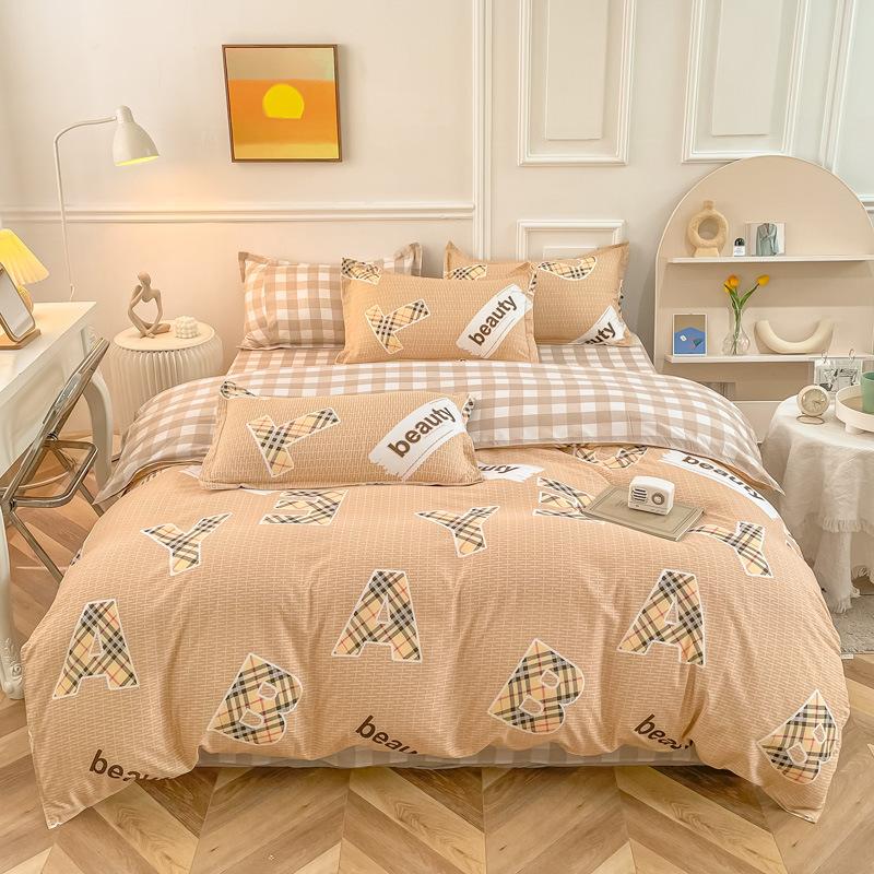 Комплект из четырех предметов постельного белья из стираного хлопка, пододеяльник, простыня, пододеяльник, простой комплект в скандинавском стиле