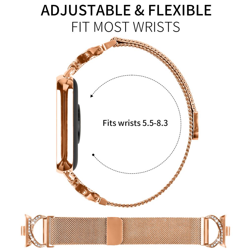 For Xiaomi Smart Band 8 Pro Watch Band Milanese Metal Strap Rhinestone Decor