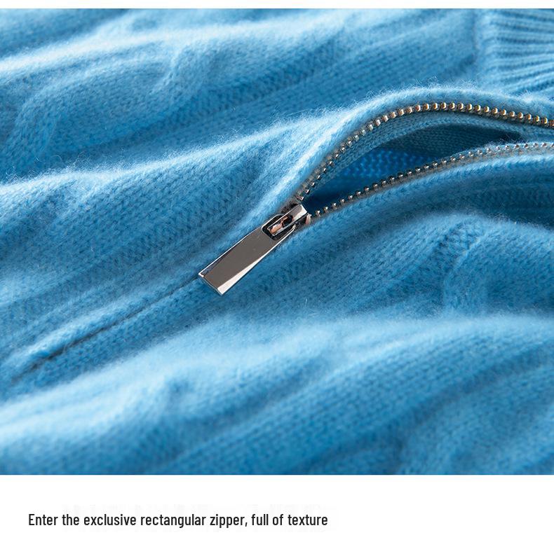 Women's Half-Zip Cashmere Sweater - Autumn/Winter Cable Knit, Gentle Style, Half-High Neck Base Layer.