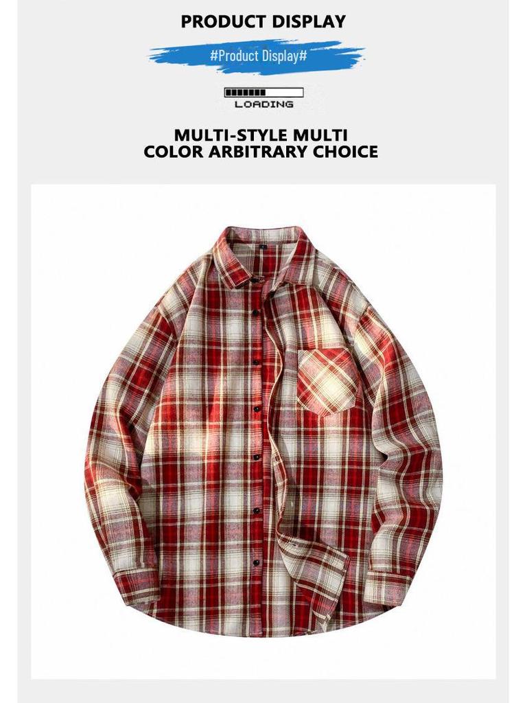 Мужская полосатая клетчатая рубашка с длинным рукавом — японская мода, гонконгский стиль, идеально подходит для весны и осени