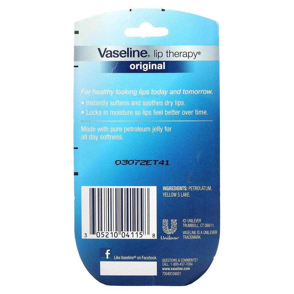Vaseline Lip Therapy, Оригинальный бальзам для губ, 2 упаковки, 7 г (0,25 унции) каждый