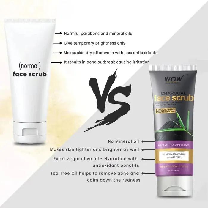 Скраб для лица с активированным углем Wow Skin Science для отшелушивания, контроля жирности и глубокого очищения, 100 мл