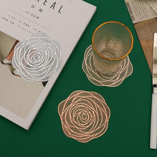 Great Hollow Out Design Wear Resistant Portable Thickened Rose Flower Shaped Placemat for Dorm Table Mat