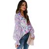 Women's Fashion Casual Spring Autumn Flower Pattern Print Long Sleeve V-Neck Blouses & Shirts