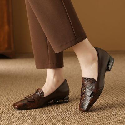 2025 ретро камелия лоферы на мягкой подошве женские квадратный носок бант темперамент туфли Мэри Джейн универсальная обувь для работы