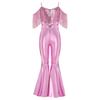 Girls Fashion Spaghetti Strap Sleeveless Sparkly Sequins Tassels Shiny High Waist Flared Jumpsuit Pageant Outfit