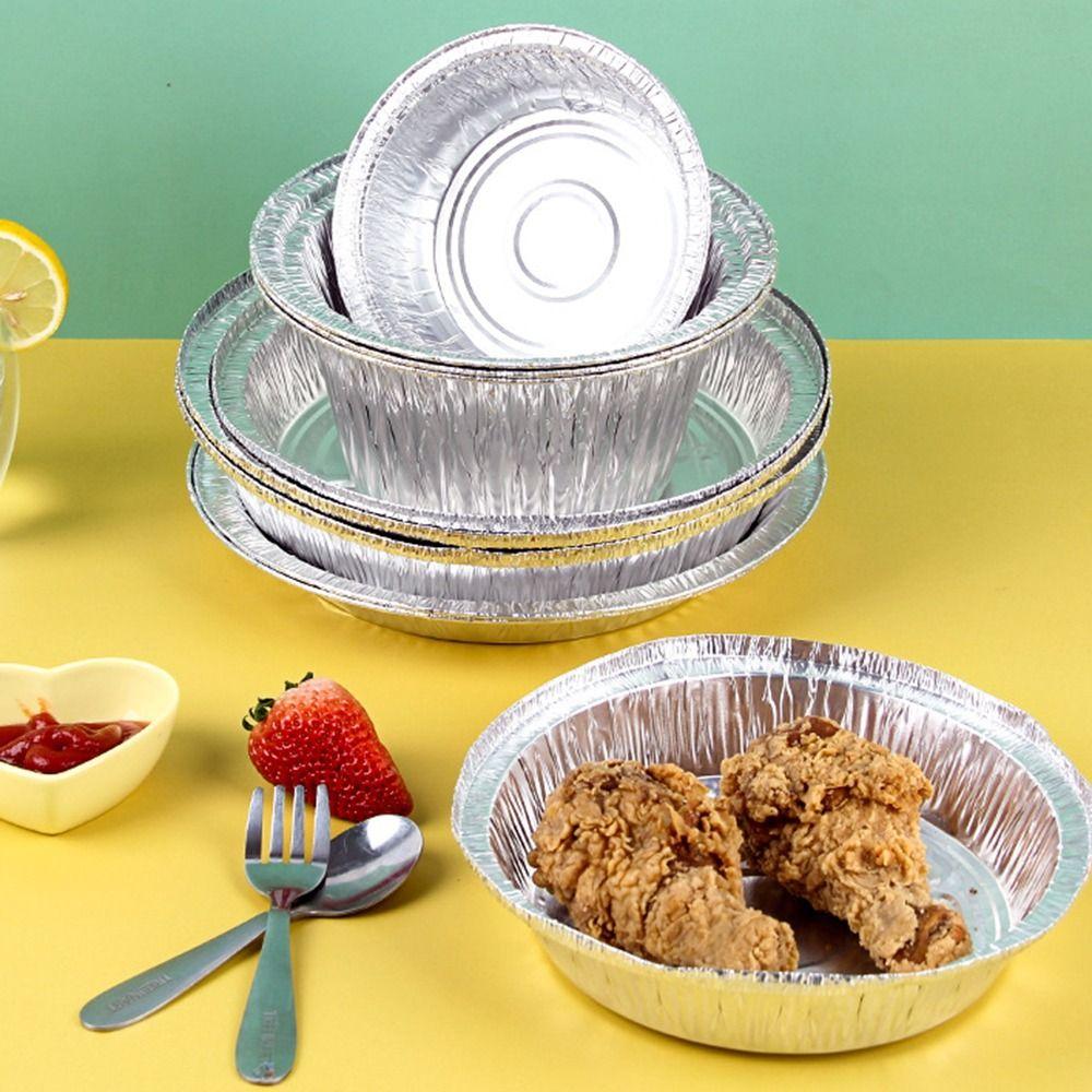 50Pcs Round Foil Flan Dishes Non-Stick Foil Food Container Portable Air Fryer Tin Foil Box Baking