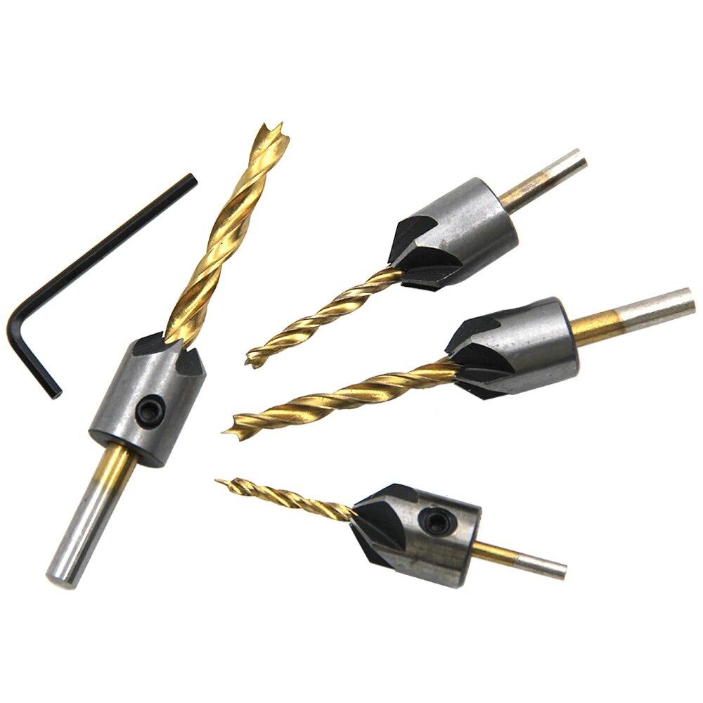 4 шт. Золотое трехконечное сверло по дереву с потайной головкой и шурупом, расширитель отверстий, электрический инструмент для сверления, аксессуары