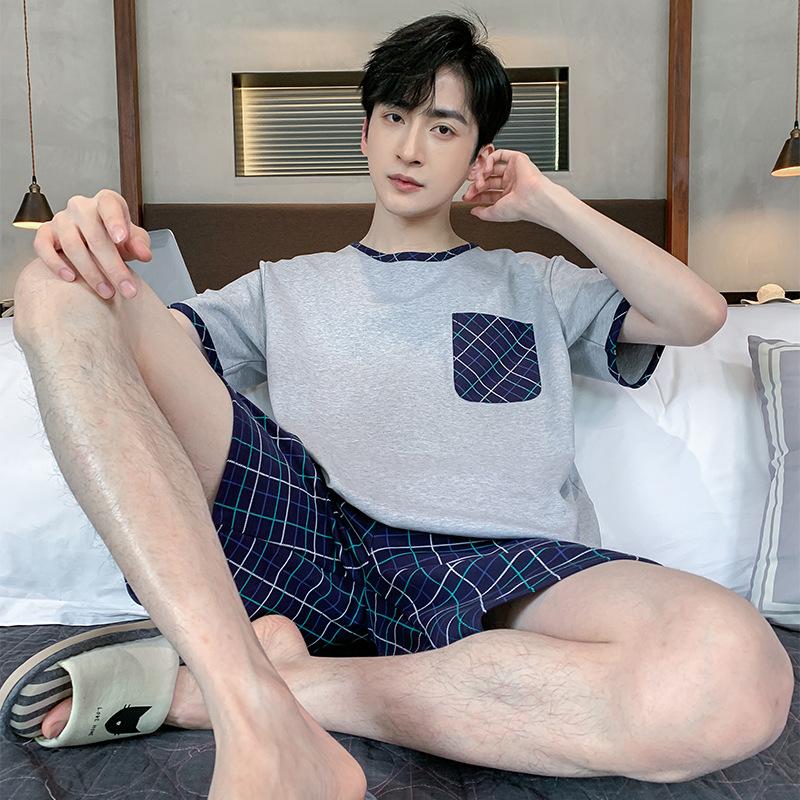 Летние трикотажные хлопковые мужские пижамные комплекты с короткими рукавами, мужской пижамный комплект с буквами, пижама для мужчин, одежда для сна, костюм для домашней одежды
