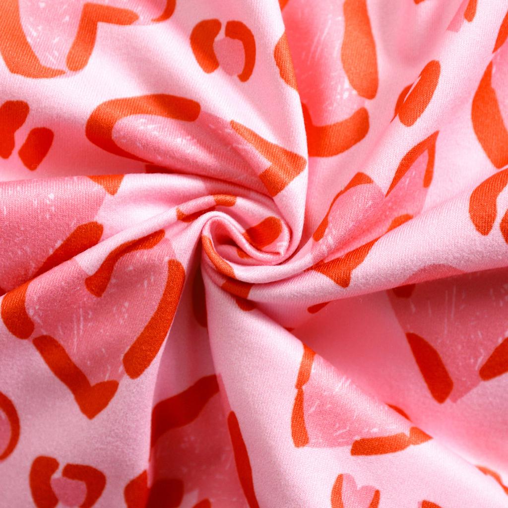 1-9 Months Baby Girl Pink Heart Shape Leopard Full Print Romper Casual Long Sleeve Jumpsuit