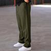 Men Straight Sweatpants Drawstring Elastic Waist Wide Leg Solid Color with Pockets