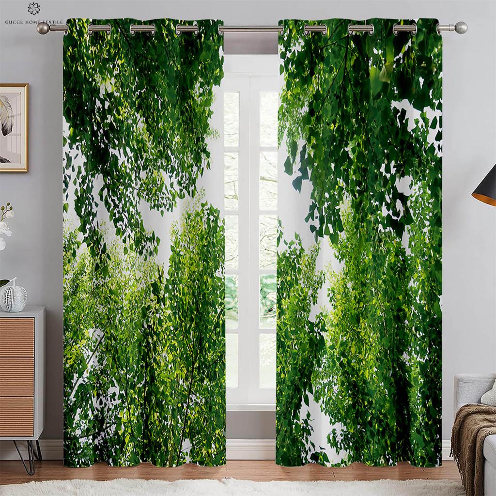 2 шт. Занавески с 3D-стереопечатью «Лесной пейзаж» на люверсах, 100% полиэстер, декоративные занавески для спальни, гостиной, кухни, окна