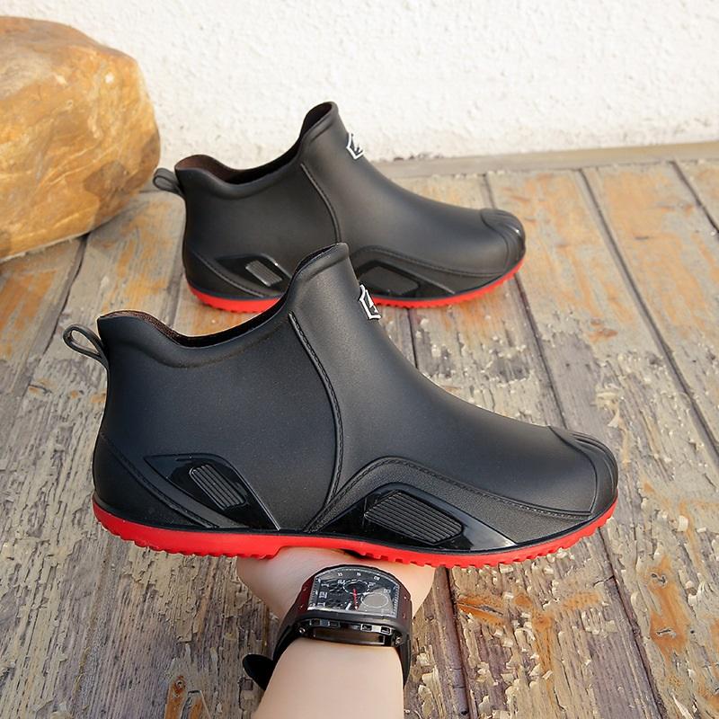 Мужские модные уличные водонепроницаемые и противоскользящие резиновые сапоги с коротким голенищем