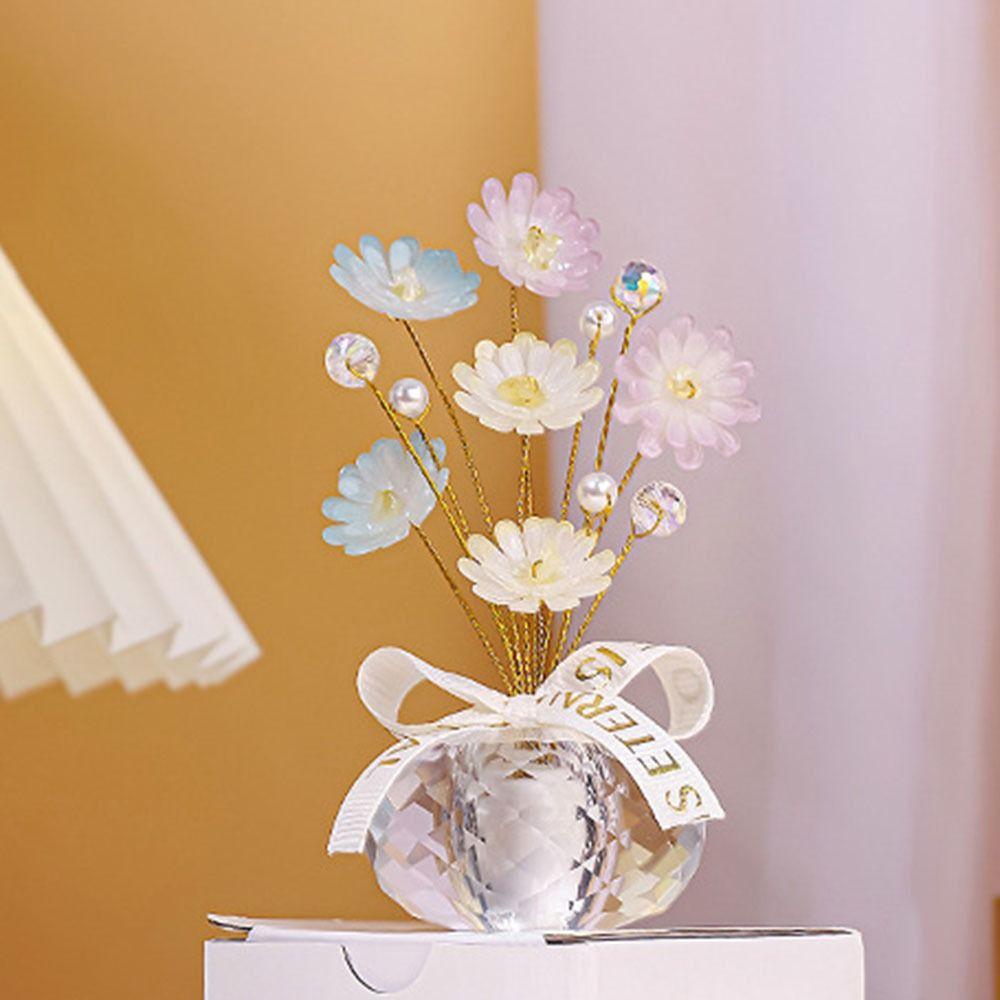 Flower Shaped Crystal Flower Decoration Colorful Car Ornaments  Table Ornament
