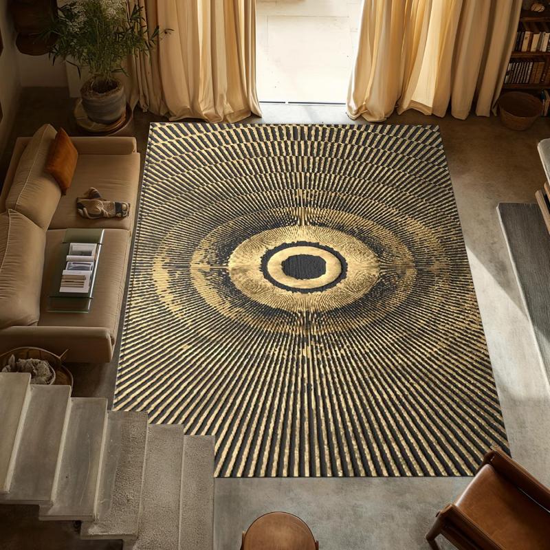 Luxe Golden Sunburst Area Rug Non Slip Washable Floor Carpet with Radiant Geometric Design for Living Room Bedroom Mats