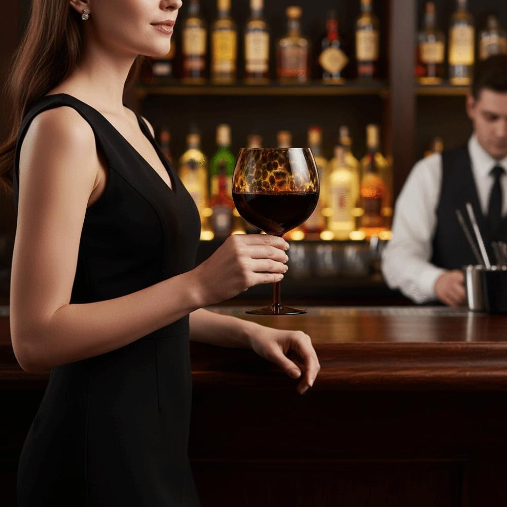 Art Style Amber Leopard Goblet Glass Water Cup Elegant Drink Cup Dinning Table