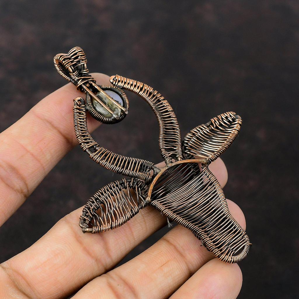 Подвеска Rainbow Moonstone, медная проволочная обертка, драгоценный камень, ювелирное изделие, кулон ручной работы, уникальное медное ювелирное изделие, кулон в виде головы быка, подарок для него