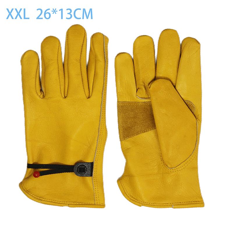 1 Pair Yellow Cowhide Heavy Duty Safety Protective Driver Working Welding Stretchable Mechanic Glove Leather Work Gloves For Men