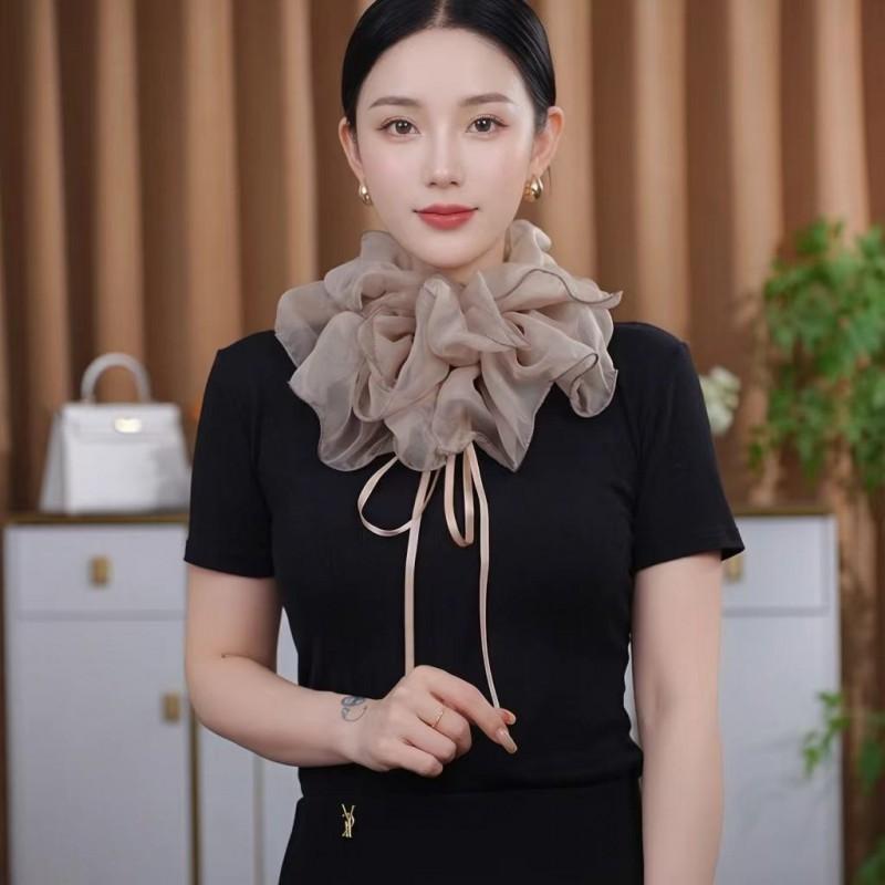 Womens Layered Chiffon Scarf With Ruffled Edge Elegant Neck Wrap