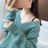 Autumn and Winter Women's Sweater V-neck Bottoming Shirt Loose Lazy Wind Pit Stripes Long-sleeved Pullover Knit Sweater