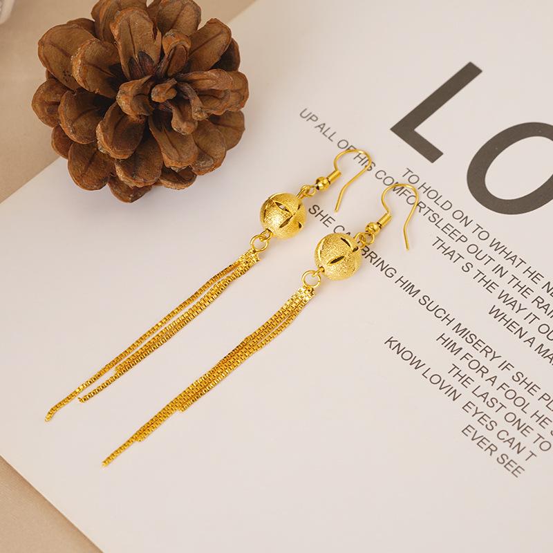 Высококачественные серьги с имитацией песочного золота: Долговечный дизайн кисточек для женщин, трансграничные медные аксессуары