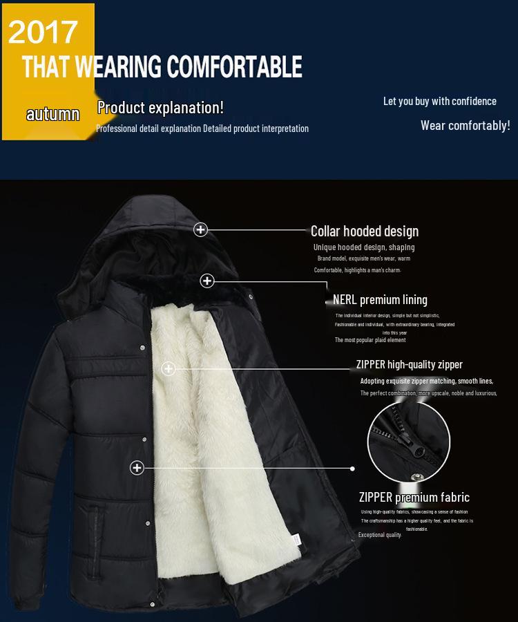 Мужское хлопковое пальто средней длины для пожилых – Теплое, утолщенное, на плюшевой подкладке