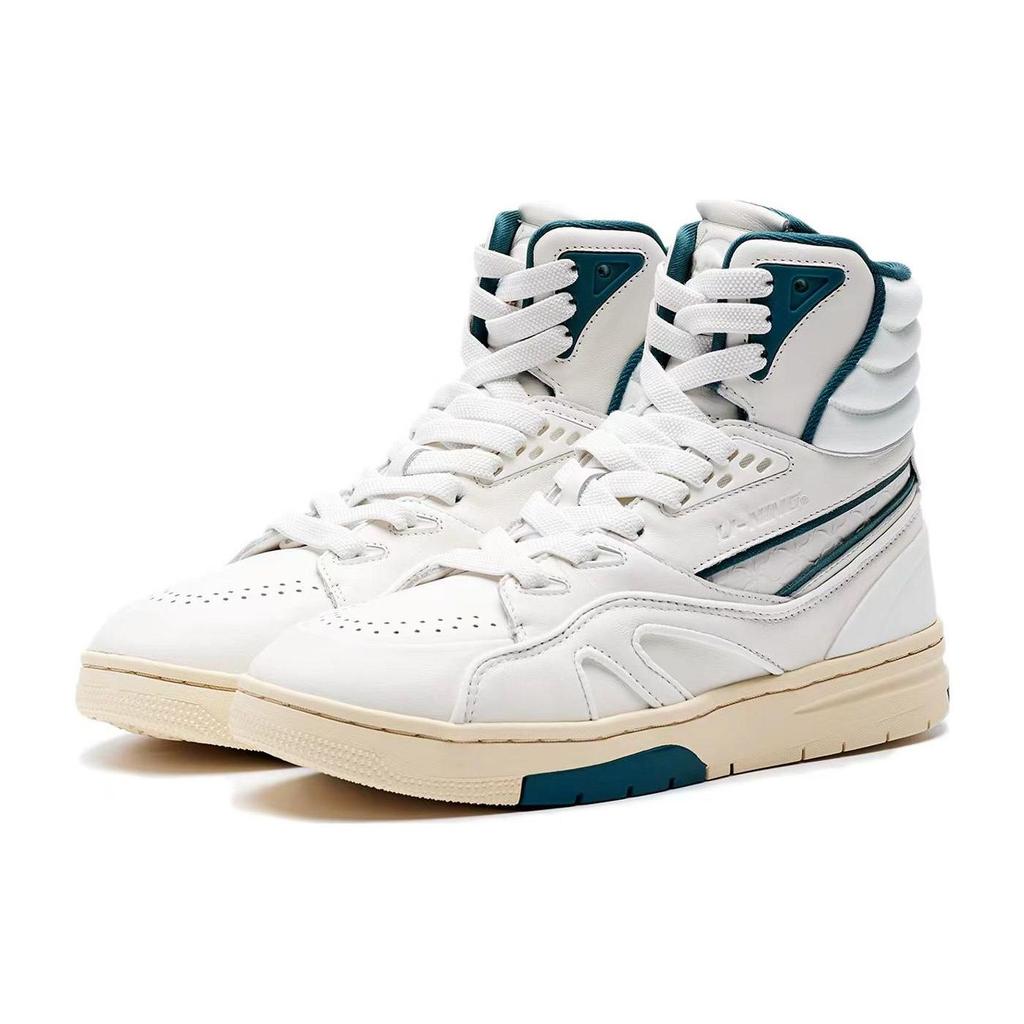 Li Ning Fabric Leather 005 Classic Retro Color Block Sports Casual Breathable High-Top Sneakers Women sneakers White ALFR166-1