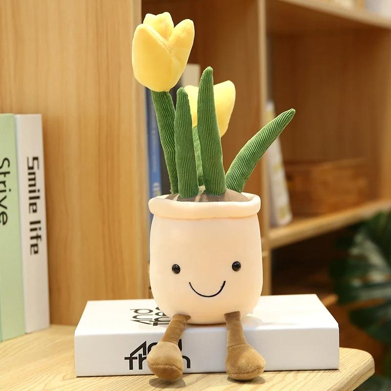 25cm Simulation Cartoon Plant Pot Series Plush Doll Succulent Tulip Lily Plush Toy Home Decor Living Room Bedroom Gift For Girls