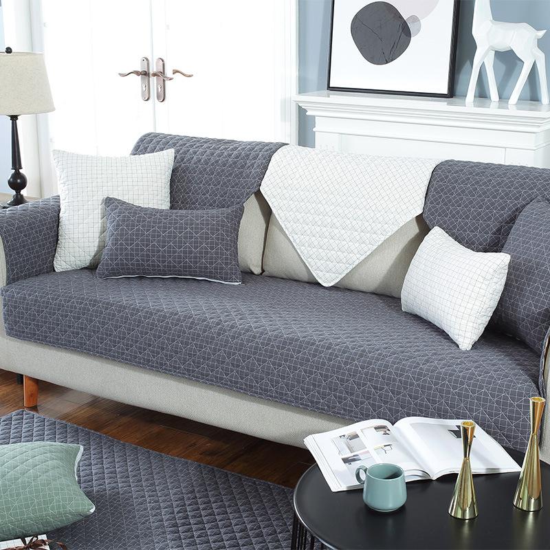 Универсальная на все сезоны клетчатая подушка для дивана, чехол для дивана из чистого хлопка, сплошной цвет, нескользящая ткань, художественный чехол для дивана, можно стирать в машине