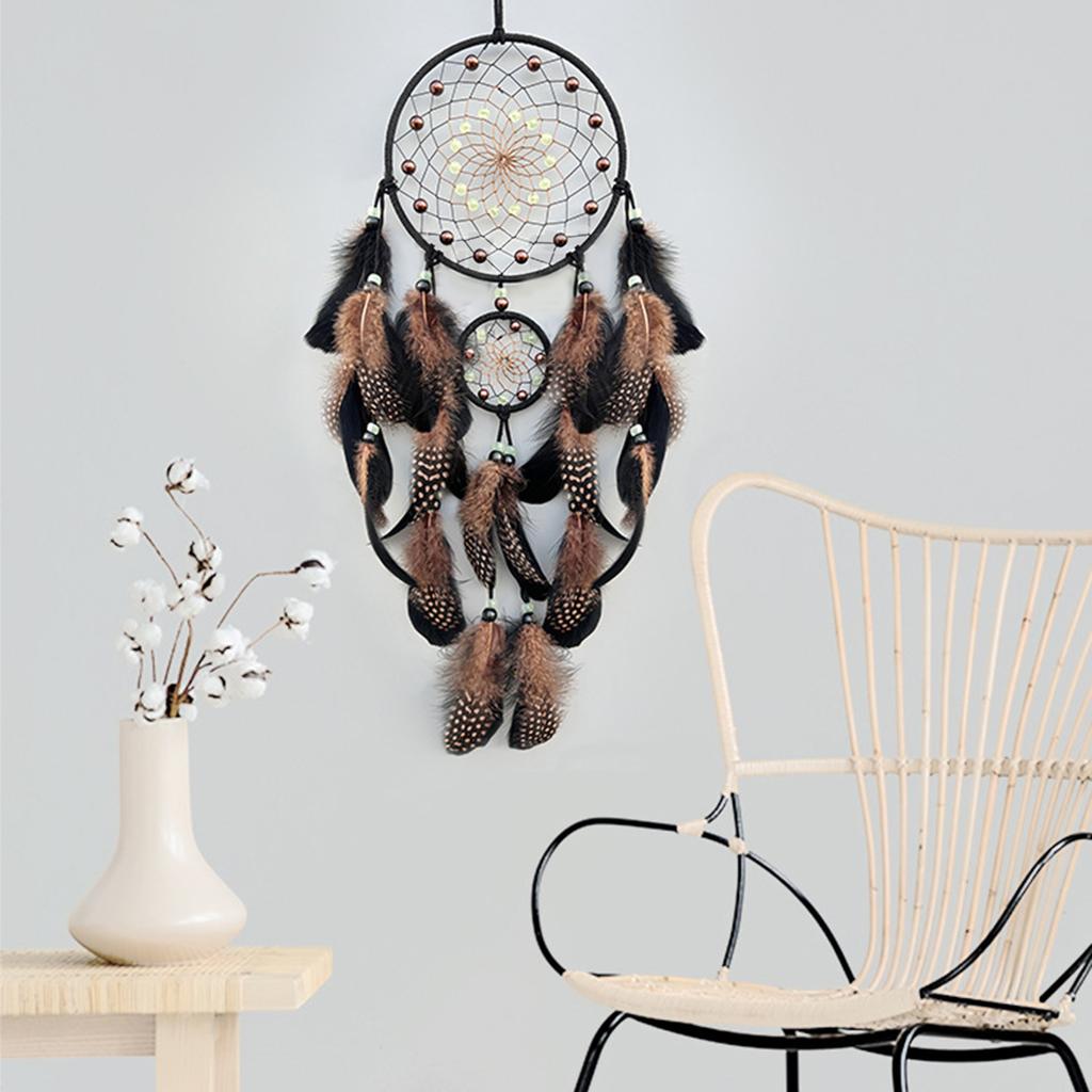 Glowing In Dark Dreamcatchers Wall Hanging Ornament with Feathered Tassels Wind Chimes for Bedroom and Nursery Decors
