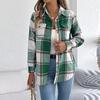 Women's Casual Plaid Fake Pocket Long-sleeved Woolen Mid-length Coat