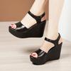 Cowhide Wedges Sandals Summer Women's Genuine Leather Shoes Platform Sandals Ladies High Heel Shoes Women Casual Flats 32-43