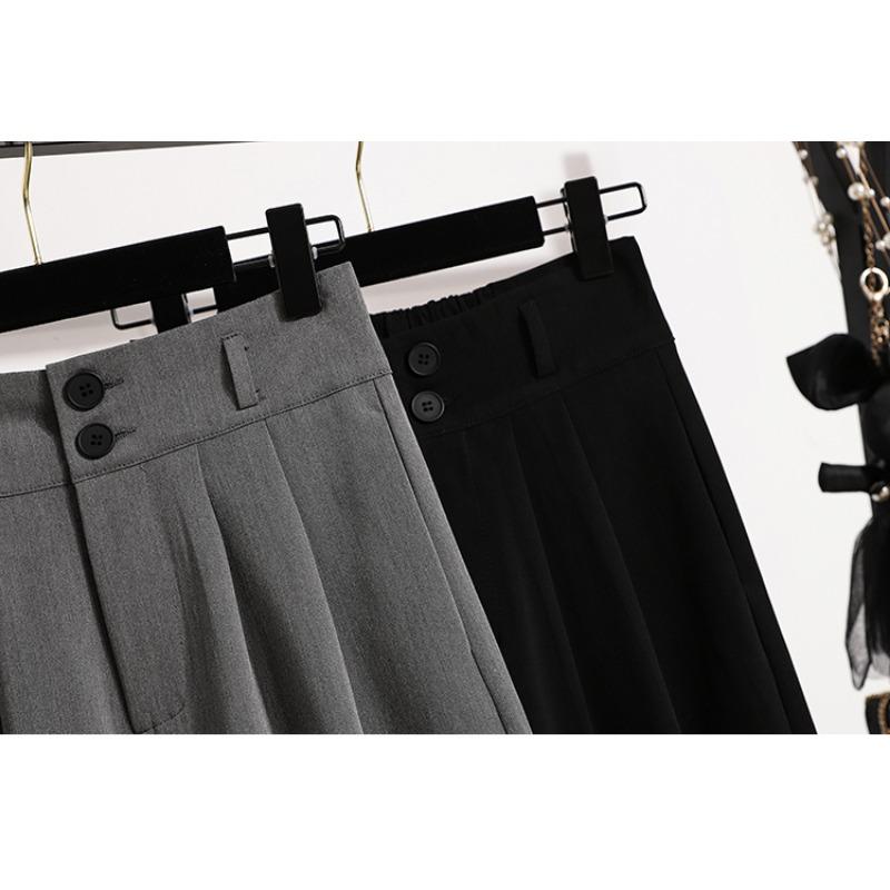 Dimanaf Plus Size Spring Pants Women Elastic Grey Loose High Waist Vintage Buttons Solid Loose Casual Basic Trousers Pants Wide Leg Pants 5XL