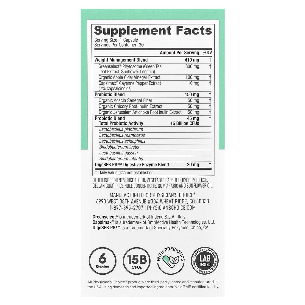 Physician's Choice Thin 30 Probiotic, 15 Billion CFU, 30 Capsules