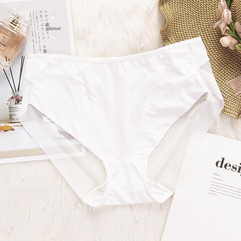 «Женские бесшовные сетчатые трусы Ice Silk со средней посадкой»: Дышащие, сексуальные и удобные, с промежностью из чистого хлопка».