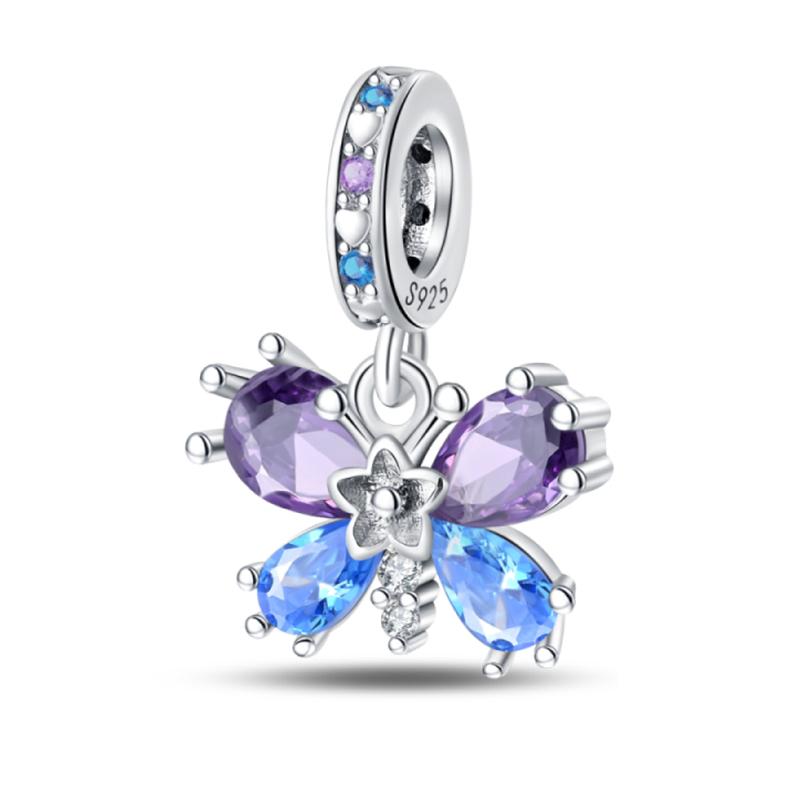 925 Silver Gem Butterfly Dragonfly Flowers Charms Pendant Fit Pandach 925 Bracelets DIY Little Fresh Jewelry