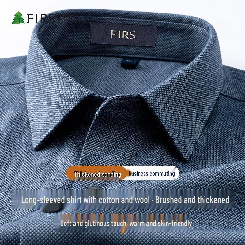 Мужская рубашка с длинным рукавом из смесовой шерсти в стиле business casual