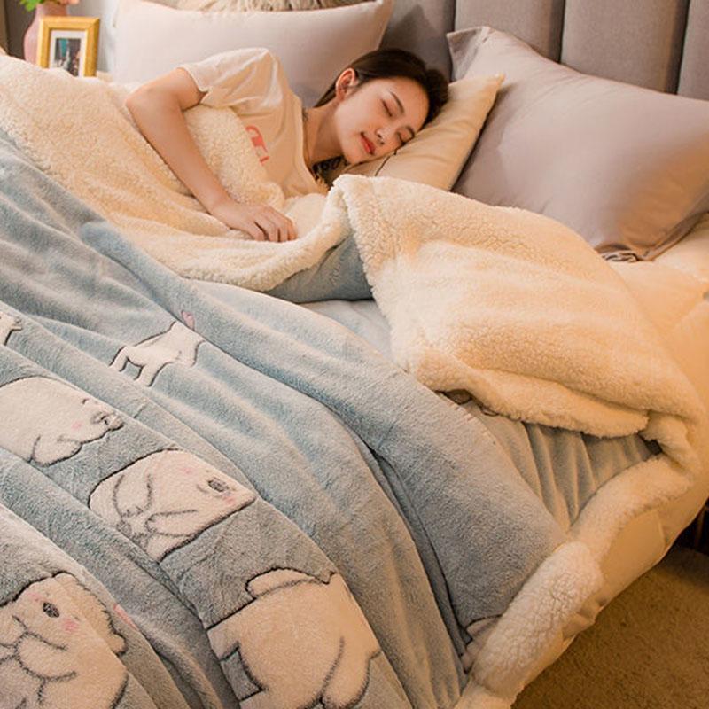 Autumn and Winter Double-layer Blanket Quilt Thickening Sheet Coral Fleece Blanket Bedroom Flannel Sofa Cover Blanket