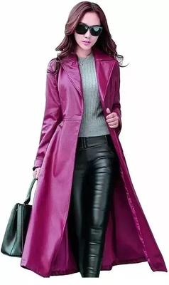 Натуральная овчина Ручная работа Длинное вечернее Стильное Женское Розовое Тренч Кожа