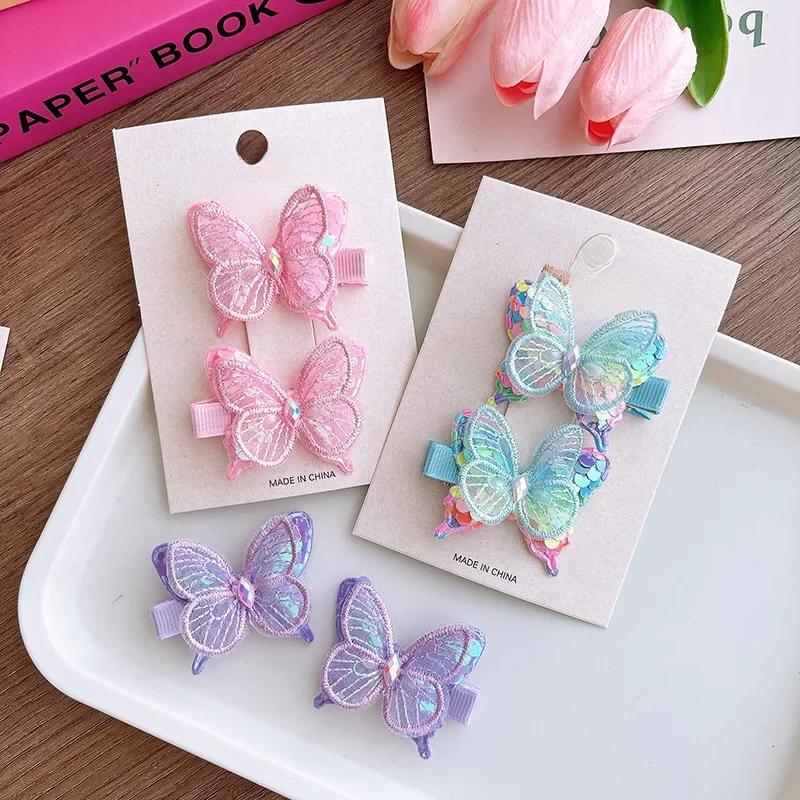 2 шт./комплект, симпатичная заколка для волос в виде бабочки с пайетками для девочек, милая мультяшная заколка-бабочка для волос, заколка для волос, головной убор для маленькой девочки