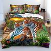 Lion Tiger King Queen Duvet Cover Lovely Wild Animals Bedding Set For Kids Teens Adults Wildlife Grey Black 2/3pcs Quilt Cover