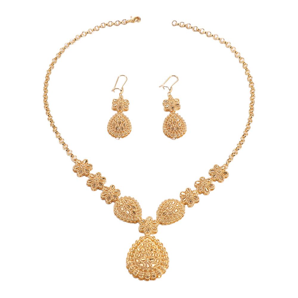 Gifts Dubai Jewelry Sets Plated African Bridal Jewelry Sets Gold Color Necklace Earring Set  Bride
