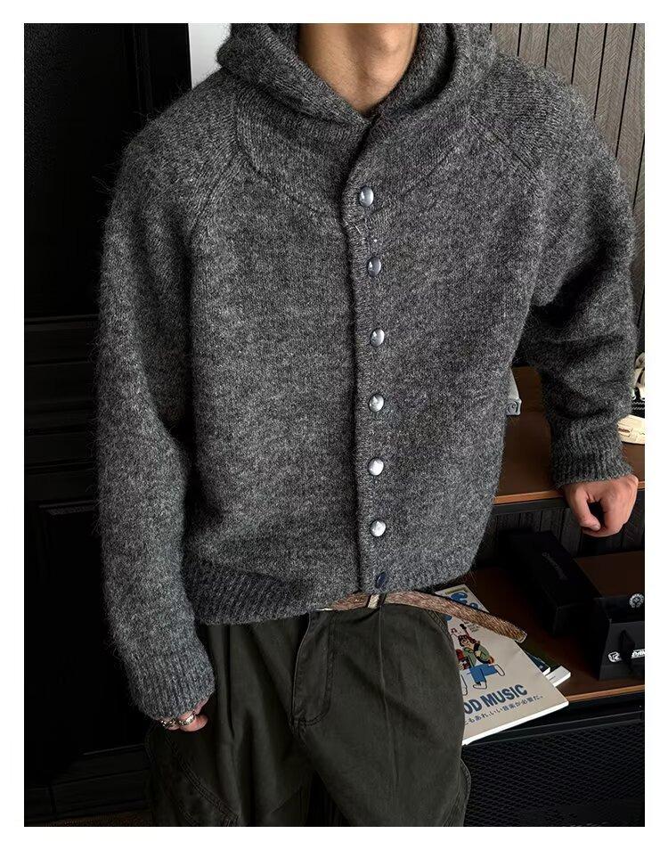 Men's Retro Hooded Knit Cardigan Sweater - Old Money Style, Cleanfit, Relaxed Short Jacket