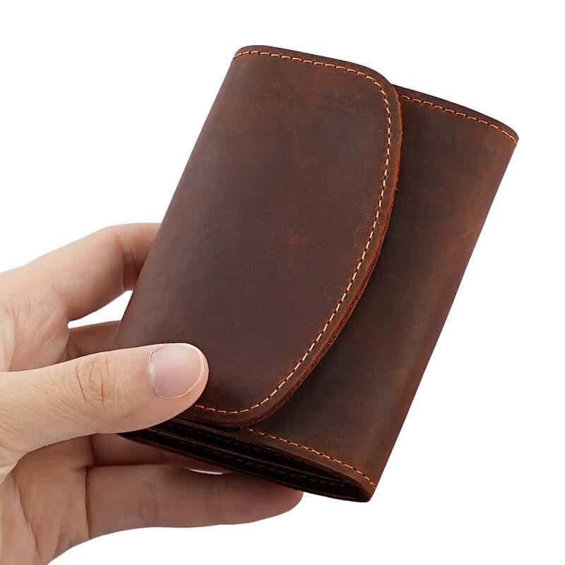 Маленький кошелек на молнии из винтажной кожи Crazy Horse, компактный, с крышкой на кнопке, для монет, ключей, карман для денег