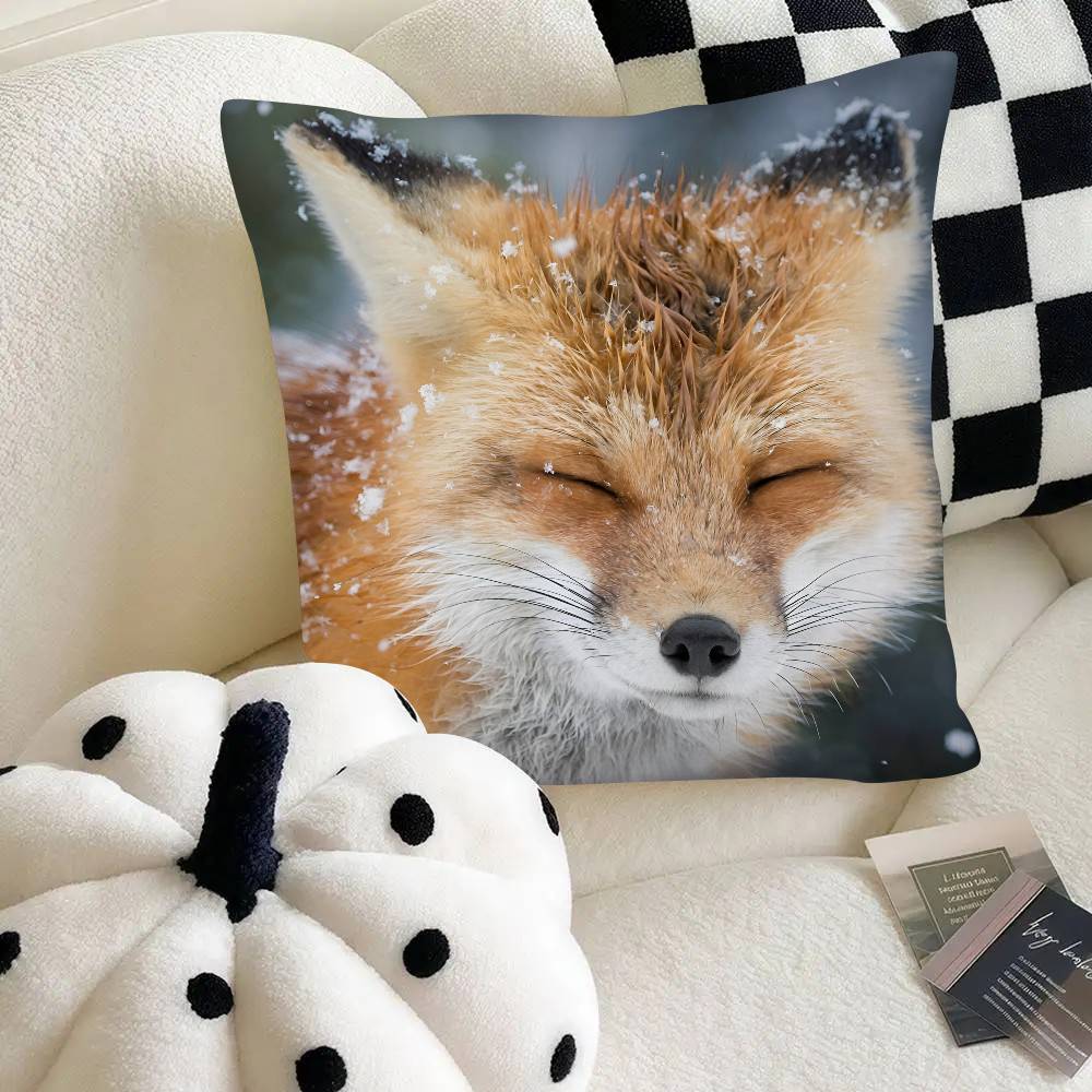 Cute Wild Fox Pillow Case Fashion Square Pillowcase Bedroom Sofa Room Ins Decoration Leisure