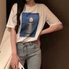 Hirsionsan Loose O-neck Casual Tees Female Retro Oil Painting Print T-shirt Women Fashion Summer Short Sleeve Simple Student Tops