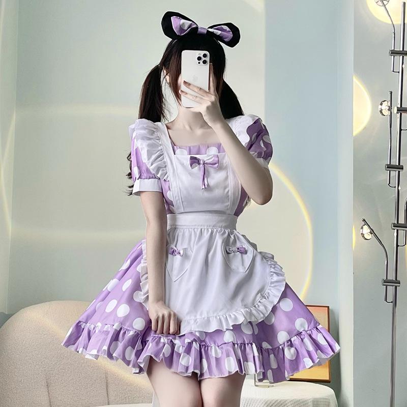 Japanese anime Minnie Mouse polka dot maid outfit Lolita dress, soft and cute cosplay Clothing Mickey Costume